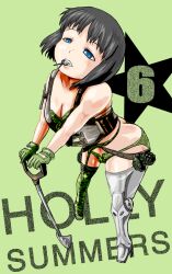  bikini black_hair blue_eyes breasts cleavage female female full_body gloves grasshopper_manufacture holly_summers marimo_(ankokumarimo) marimo_(pixiv140263) no_more_heroes short_hair shovel solo swimsuit thigh-highs thighhighs worktool 