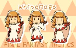  3girls blonde_hair cape female final_fantasy final_fantasy_tactics hood long_hair multiple_girls nawashiro robe twintails white_mage white_mage_(fft) 