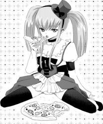  c.c. cc code_geass food hat lolita lolita_fashion lowres mini_top_hat pizza seiza sit sitting sitting_on_knees thighhighs top_hat 