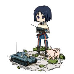  bad_id bad_pixiv_id blue_eyes blue_hair caterpillar_tracks chibi controller edelweiss_(senjou_no_valkyria) female flying_pig fringe_trim hans_(senjou_no_valkyria) highres isara_gunther military military_uniform military_vehicle motor_vehicle no_nose poncho radio_antenna radio_controller remote_control remote_control_vehicle senjou_no_valkyria_(series) shawl short_hair tank thighhighs uniform wings wood_k zettai_ryouiki 