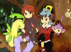  aipom bayleef black_hair gold_(pokemon) nintendo pokemon silver_(pokemon) sneasel 