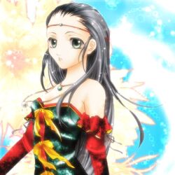  bare_shoulders black_hair dress female female gensou_suikoden gensou_suikoden_ii green_eyes ishikawasae jewelry jillia_blight long_hair lowres necklace solo suikoden suikoden_ii tiara 