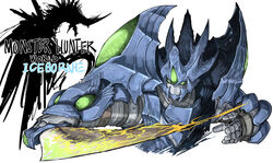  armor bad_id bad_pixiv_id brachydios_(armor) copyright_name cropped_torso full_armor gauntlets helmet holding holding_weapon kankan33333 monster_hunter:_world monster_hunter_(character) monster_hunter_(series) pauldrons shoulder_armor slashing sword upper_body weapon white_background 