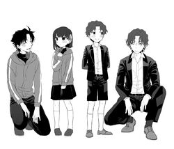  3boys aged_down ahoge brother_and_sister brothers cosplay fate/zero fate_(series) father_and_son female formal greyscale hair_ribbon lolicon long_hair matou_byakuya matou_byakuya_(cosplay) matou_kariya matou_kariya_(cosplay) matou_sakura matou_shinji monochrome multiple_boys protected_link ribbon ronpaxronpa short_hair shorts siblings skirt suit sweater turtleneck uncle_and_niece 