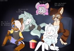  anthro blanca_(nicky_illust) blue_sclera blush bored brown_body brown_fur canid canine canis clothed clothing detailed_background domestic_cat domestic_dog english_text felid feline felis female food fur furniture genet grey_body grey_fur group hair harriet_(harry_amoros) hi_res korean_text long_hair long_tail male mammal movie_night murid murine nicky_illust nordic_sled_dog percy_(teckworks) pink_hair popcorn rat renatii rodent samoyed siamese siroc_(character) sitting smile smirk sofa spitz tail text topless viverrid white_body white_fur wolf yellow_sclera 