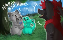  ambiguous_gender anthro canid canine canis crocodile crocodilian crocodylid domestic_ferret feral generation_2_pokemon grass group happy hi_res jackal jacob_(totodileweeb18) mammal mustelid musteline nintendo odile outside plant plushie pokemon pokemon_(species) reptile resachii sachii_(resachii) scalie sebastian_(flugymalugy) smile tree true_musteline weasel 