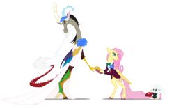  2019 absurd_res alpha_channel angel_(mlp) blush bride chimera clothed clothing crossdressing discord_(mlp) draconequus dress duo equid equine eyebrows eyelashes facial_hair feathered_wings feathers female feral fluttershy_(mlp) friendship_is_magic goatee grievousfan hair hasbro hi_res horn lagomorph leporid male mammal my_little_pony mythological_creature mythological_equine mythology pegasus rabbit wedding_dress wings 