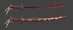  black_background commentary_request fuchi_(hilt) glint habaki highres katana kojiri koshirae kouhaku_nawa magatama menuki no_humans ofuda original rope saya_(scabbard) scabbard sheath sheathed shide shimenawa simple_background still_life sword tachi_(weapon) talisman tony2001 torii tsuka-ito tsuka_(handle) unsheathed weapon weapon_focus 