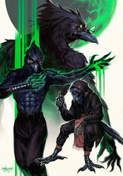  2022 abs absurd_res anthro artist_name athletic athletic_anthro athletic_male avian beak belt belt_buckle bird black_body black_feathers buckle clothed clothed_anthro clothed_male clothing corvid corvus_(genus) digital_media_(artwork) enlas eyewear feathers feet finbeard glasses hi_res hood looking_at_viewer looking_away magic magic_user male manly multiple_poses oscine passerine pecs pose raven shirtless_anthro shirtless_male sitting solo standing tail tail_feathers talon_hands talons toes topless topless_anthro topless_male yellow_eyes 