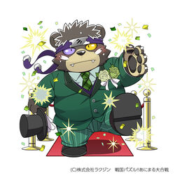  1:1 2022 anthro bear black_body black_nose bottomwear clothing cute_fangs kemono kinoshita-jiroh male mammal necktie ooe_senbee overweight overweight_male pants sengoku_puzzle shirt solo suit topwear 