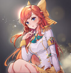  alternate_costume arm_support ascot badge battle_academia_(league_of_legends) battle_academia_lux blue_eyes blush bracelet breasts chibi_vanille female green_ascot hair_ornament jewelry large_breasts league_of_legends long_hair long_sleeves looking_at_viewer lux_(league_of_legends) open_mouth photoshop_(medium) pleated_skirt prestige_battle_academia_lux red_hair ribbon school_uniform shiny_clothes shiny_skin shirt simple_background sitting skirt solo white_shirt yellow_ribbon yellow_skirt 