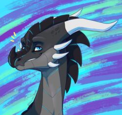  2021 blue_eyes digital_media_(artwork) dragon headshot_portrait hi_res horn icelectricspyro mythological_creature mythological_scalie mythology portrait scalie smile smiles solo spines xero_(captainscales) 