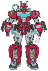  2021 assault_visor autobot cable clenched_hands commentary english_commentary heatwave_(transformers) lextodrawstuff looking_at_viewer mecha no_humans redesign robot solo standing straight-on transformers transformers:_rescue_bots white_background 