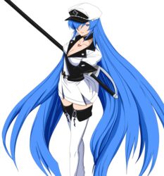  akame_ga_kill! aqua_hair blue_eyes boots breasts cleavage cover cover_page deviantart_thumbnail esdeath esdese female female ga general general(shogun)akame_ga_kill! hat highres ishira-san kill! large_breasts long_hair military military_uniform peaked_cap resized shogun skirt smile solo standing tashiro_tetsuya thigh_boots thighhighs thighs transparent_background uniform very_long_hair white_legwear 