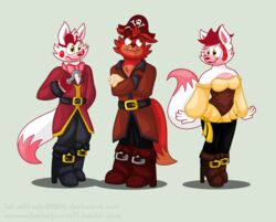  2016 alternate_species anthro anthrofied avj_(artist) canid canine digital_media_(artwork) eye_patch eyewear female five_nights_at_freddy&#039;s five_nights_at_freddy&#039;s_2 fox foxy_(fnaf) funtime_foxy_(fnaf) furrification group hi_res hook male mammal mangle_(fnaf) pirate scottgames simple_background 