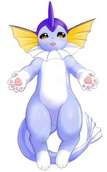  4_toes 5:8 ambiguous_gender barefoot belly blush eeveelution featureless_crotch feet feral fuddy generation_1_pokemon hi_res imminent_hug looking_at_viewer nintendo open_mouth outstretched_arms pawpads paws pokemon pokemon_(species) solo spread_arms tail teeth toes vaporeon white_belly young 