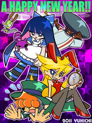  2011 alice_in_wonderland animal_ears brief_(character) brief_(psg) bunny_girl bunnysuit chuck chuck_(psg) garterbelt_(character) garterbelt_(psg) panty_&amp;_stocking_with_garterbelt panty_(character) panty_(psg) pantyhose parody smile stocking_(character) stocking_(psg) yukichi_(hanatare) 