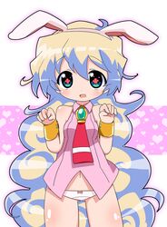  animal_ears bad_id bad_pixiv_id bracelet chibi cross-shaped_pupils female jewelry long_hair looking_at_viewer meiro_(yuu) multicolored_hair navel nia_teppelin open_mouth panties rabbit_ears solo symbol-shaped_pupils tengen_toppa_gurren_lagann two-tone_hair underwear 