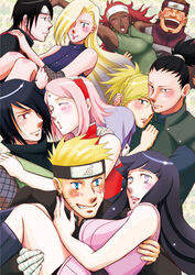  5boys 5girls akimichi_chouji bad_id bad_pixiv_id black_hair blonde_hair blue_eyes brown_hair carrying commentary_request couple forehead_protector hair_over_one_eye hug hyuuga_hinata ino_yamanaka karui_(naruto) konohagakure_symbol long_hair miurin multiple_boys multiple_girls nara_shikamaru naruto naruto_(series) pink_hair ponytail princess_carry red_hair sai_(naruto) sakura_haruno short_hair straight temari_(naruto) uchiha_sasuke uzumaki_naruto 