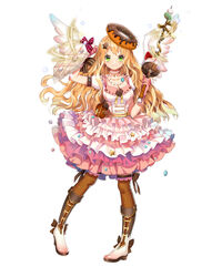  angel_wings blush boots bracelet breasts brown_thighhighs closed_mouth commentary_request doughnut dress feathered_wings female food frilled_dress frills full_body gloves green_eyes hair_ornament highres holding jewelry long_hair looking_at_viewer medium_breasts miemia necklace official_art orange_hair pearl_necklace pigeon-toed pink_dress pink_gloves puffy_short_sleeves puffy_sleeves royal_flush_heroes short_sleeves simple_background smile solo standing thighhighs white_background white_footwear wings 