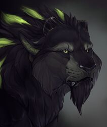  2016 avoid_posting black_body black_fur black_horn black_lips black_nose broken_horn bust_portrait chimera digital_media_(artwork) explicital fangs feral fur green_body green_eyes green_fur grey_background grey_body grey_fur horn hybrid lips looking_at_viewer male mammal multicolored_body multicolored_fur portrait signature simple_background solo teeth 