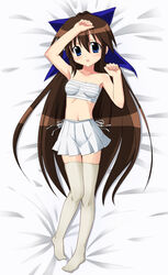  aikei armpits dakimakura_(medium) female full_body nagasarete_airantou sarashi solo suzu_(nagasarete_airantou) thighhighs zettai_ryouiki 