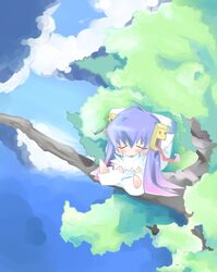  cloud day female gradient_hair guchuko in_tree kanikama multicolored_hair pillow potemayo sleeping solo tree 