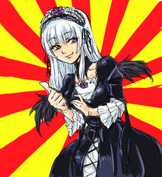  bras_d&#039;honneur female futaba_channel lowres mageres meme neta nijiura osakana_(denpa_yun&#039;yun) photoshop_(medium) rozen_maiden solo suigintou sunburst sunburst_background 