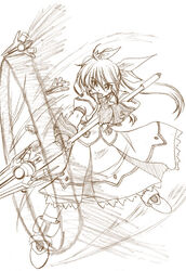  brown_theme female full_body holding holding_weapon lyrical_nanoha magical_girl mahou_shoujo_lyrical_nanoha_strikers monochrome raising_heart raising_heart_(blaster_bit) raising_heart_(exceed_mode) sketch solo takamachi_nanoha takamachi_nanoha_(exceed_mode) twintails weapon zero_point 