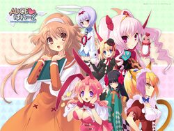  6+girls alice_parade animal_ears blonde_hair blue_eyes brown_eyes brown_hair emudori fox_ears ito_noizi japanese_clothes lavinia_(alice_parade) long_hair luna_(alice_parade) miori_(alice_parade) multicolored_hair multiple_girls neko-san_(alice_parade) odoodo_funny pink_hair ponytail purple_eyes purple_hair rabbit_ears rabbit_girl school_uniform short_hair silk_(alice_parade) twintails yaname_(alice_parade) 