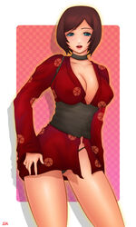  breasts choker female japanese_clothes khalitzburg kimono kurenai_(red_ninja) panties photoshop_(medium) red_kimono red_ninja self-upload solo underwear 