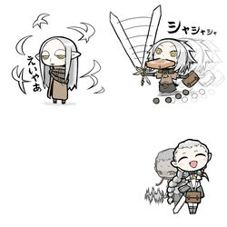  3girls chibi chibi_only claymore_(series) irene_(claymore) miria_(claymore) multiple_girls ophelia sword ume_(noraneko) weapon 