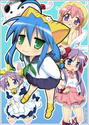  4girls alternate_costume animal_ears cat_ears cathead cosplay crossover dejiko dejiko_(cosplay) di_gi_charat enmaided gema gema_(cosplay) hiiragi_kagami hiiragi_tsukasa izumi_konata lucky_star maid mole mole_under_eye multiple_girls nyamou piyoko piyoko_(cosplay) puchiko puchiko_(cosplay) rabbit_ears school_uniform takara_miyuki usada_hikaru usada_hikaru_(cosplay) zanzi 