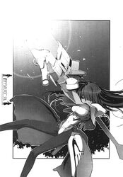  female greyscale highres long_hair monochrome owari_no_chronicle pantyhose satoyasu shinjou_sadagiri shinjou_sadame solo 