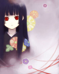  black_hair black_kimono blunt_bangs enma_ai female hime_cut japanese_clothes jigoku_shoujo kimono long_hair matsuzawa_hajime red_eyes solo 