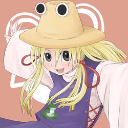  blonde_hair female hat itsukage lowres moriya_suwako simple_background solo touhou 