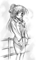  ayano_naoto bad_link female greyscale monochrome original ponytail sketch solo 