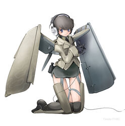  aircraft airplane binoculars female fi_156 headphones jacket kneehighs mecha_musume military nano_(nanosize) original socks solo world_war_ii 