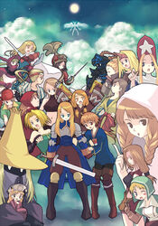  1boy 6+girls :o agrias_oaks ahoge angel_wings annotated archer_(fft) arithmetician_(fft) armor bandana bare_shoulders black_armor black_mage_(fft) black_mage_(final_fantasy) blonde_hair blue_eyes blush_stickers braid brown_eyes brown_hair cape chemist_(fft) clenched_hand cloak cloud commentary_request dancer_(fft) dancer_(final_fantasy) dark_knight_(fft) dark_knight_(final_fantasy) dragoon dragoon_(fft) dragoon_(final_fantasy) everyone final_fantasy final_fantasy_tactics fingerless_gloves full_moon geomancer_(fft) gloves hair_bun hat head_wings helm helmet hood horns knight_(fft) long_hair mask midriff mime_(fft) mini_person minigirl monk_(fft) moon multiple_girls mystic_(fft) ninja_(fft) one_eye_closed onion_knight onion_knight_(fft) orator_(fft) painttool_sai_(medium) polearm ponytail ramza_beoulve rapier samurai samurai_(fft) short_hair silhouette single_braid single_hair_bun single_horn smile spear summoner_(fft) sword taha thief_(fft) time_mage time_mage_(fft) twin_braids ultima_(fft) weapon white_mage_(fft) white_mage_(final_fantasy) wings witch_hat 