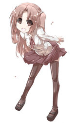  brown_eyes brown_hair brown_thighhighs dot_nose female full_body leaning_forward long_hair long_sleeves looking_at_viewer mary_janes minami-ke neck_ribbon open_mouth pleated_skirt red_ribbon ribbon school_uniform shoes skirt smile solo standing thighhighs tokyo_(great_akuta) two_side_up uchida_yuka 