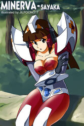  bad_id breast_hold breasts cleavage cosplay crossed_arms female grey_eyes jilpoong17 large_breasts long_hair mazinger_(series) mazinger_z mecha_musume minerva_(transformers) nature open_mouth outdoors pantyhose photoshop_(medium) pun red_pantyhose sitting solo transformers transformers_super-god_masterforce tree yumi_sayaka 