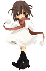  bad_id bad_pixiv_id bear_(artist) blush boots brown_hair coat copyright_request female kneehighs lolicon mittens scarf short_twintails socks solo twintails 