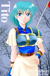  armor bare_tree belt belt_buckle blue_armor blue_eyes blue_hair brown_belt buckle character_name commentary_request copyright_name female fingernails fire_emblem fire_emblem:_the_binding_blade gloves hand_on_own_hip hissaa_(starlight_express) holding holding_weapon light_blue_hair partial_commentary pauldrons pegasus_knight_uniform_(fire_emblem) photo_background polearm short_hair short_sleeves shoulder_armor single_pauldron skirt solo spear thea_(fire_emblem) tree weapon white_skirt 