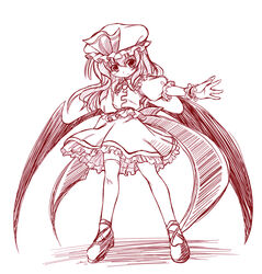  bat_wings female hat monochrome pink_theme remilia_scarlet solo thighhighs touhou wings yume_keikaku 