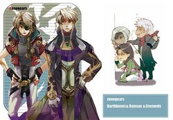  5boys artist_request bartholomew_fatima black_hair blonde_hair citan_uzuki eyepatch glasses grey_hair jessiah_black kahran_ramsus male_focus multiple_boys sigurd_harcourt xenogears 