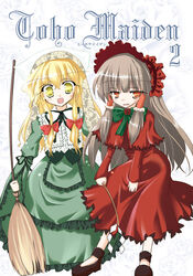  2girls blonde_hair cosplay hakurei_reimu kirisame_marisa multiple_girls parody rozen_maiden shinku shinku_(cosplay) suiseiseki suiseiseki_(cosplay) tenkigu touhou 