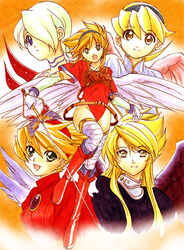  5girls angel_wings blonde_hair boots breasts breath_of_fire breath_of_fire_i breath_of_fire_ii breath_of_fire_iii breath_of_fire_iv breath_of_fire_v dress feathered_wings hairband heizo knee_boots leotard long_hair lowres medium_breasts multiple_girls nina_(breath_of_fire_i) nina_(breath_of_fire_ii) nina_(breath_of_fire_iii) nina_(breath_of_fire_iv) nina_(breath_of_fire_v) red_leotard red_wings short_hair thighhighs very_short_hair white_wings wings 