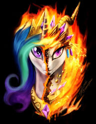  2016 crown duality equid female friendship_is_magic hasbro headgear jewelry mammal my_little_pony necklace princess_celestia_(mlp) pupils purple_eyes slifertheskydragon slit_pupils solo split_personality what_has_magic_done 