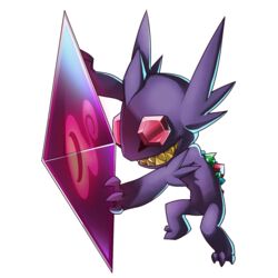  drawfag full_body imageboard_desourced mega_pokemon mega_sableye no_humans non-web_source parted_lips pokemon pokemon_(creature) sableye solo standing teeth transparent_background z-crystal 