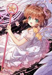  :d angel_wings antenna_hair aqua_eyes brown_hair cardcaptor_sakura cherry_blossoms choker commentary_request feathered_wings female frilled_sleeves frills hoshi_no_tsue kero_(cardcaptor_sakura) kinomoto_sakura kinomoto_sakura_(platinum_star_dress) magic_circle open_mouth petals petticoat pink_choker pink_ribbon puffy_short_sleeves puffy_sleeves ribbon short_hair short_sleeves short_twintails smile star_(symbol) star_choker twintails wand wataru_kuri white_wings wings 